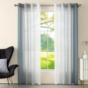 Set of 2 Chiffon Ombre Sheer Curtains, Gradient Window Curtain Panels Drapes, Grommet Top Semi Sheer, Voile Window Treatment for Girls Bedroom, Living Room, Patio Door, 52 x 63 in, Blue-Grey