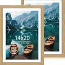 14x20 Picture Frame Set of 2, Natural Oak Wood Style - Display 14 x 20 Picture without Mat or 12x18 Picture with Mat, Wall Mounting Horizontal and Vertical
