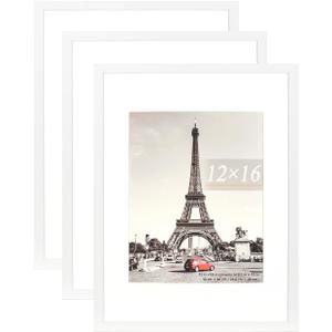 kennethan 12x16 Picture Frame White 3 Pcs in 1 set 12x16 Frame can Display 8.5x11 inch Picture with Mat or 12x16 inch Picture Without Mat on the Wall