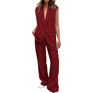 PRETTYGARDEN Women's 2 Piece Outfits Sleeveless Suit Vest and Wide Leg Pants Business Casual Blazer Sets S
