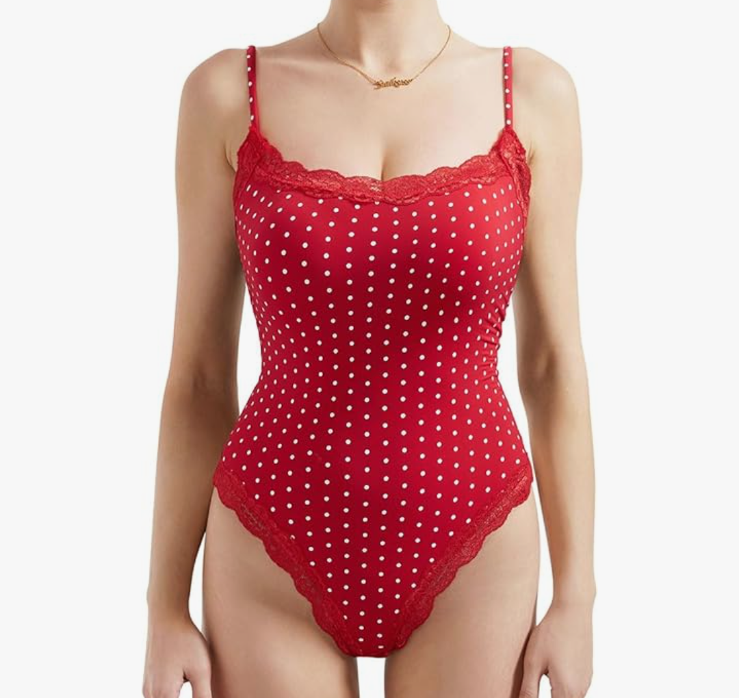 SUUKSESS Women Square Neck Lace Bodysuit Sleeveless Spaghetti Strap Tank Top Size XS