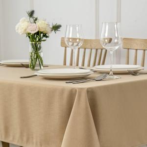 maxmill Square Tablecloth Water Resistance Antiwrinkle Spill Proof Linen Looking Texture Table Cloth, Decorative Fabric Table Cover for Banquet Parties Event Holiday Dinner, 70 x 70 Inch, Beige