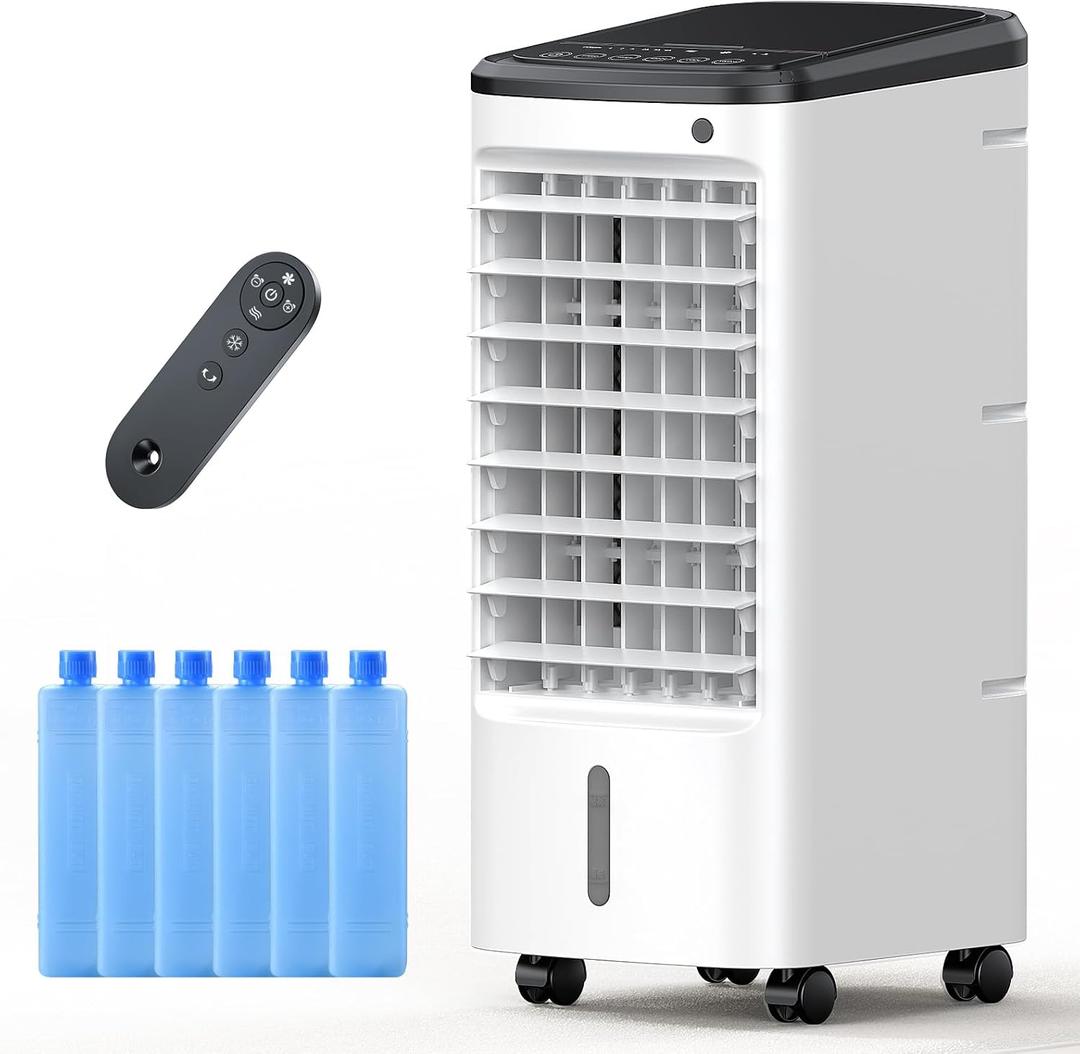 Windowless Portable Air Conditioners with Remote, Ventless Ac Unit Ductless Air Cooler, Hoseless Quiet Evaporative Oscillating Swamp Cooler, 6 Ice Box for Bedroom Indoor Outdoor Office Room , Pearl 