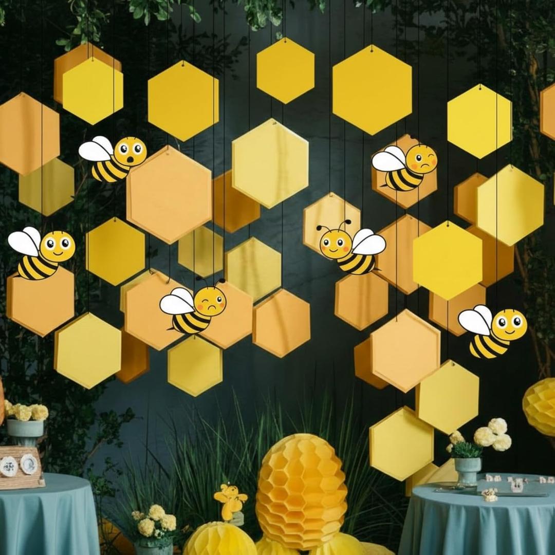 Epakh 30 Pcs Bee Baby Shower Party Decorations Spelling Bee Birthday Decorations Gender Reveal Honey Hanging Swirls Ceiling Streamers for Classroom Decoration