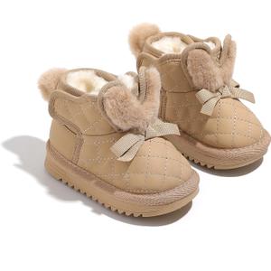 Toddler Girl Snow Boots with Bunny Ear - Warm Fur-Lined Ankle Boots - Non-Slip Winter Kids Shoes (Brown)