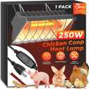 Heat Lamp for Chicken Coop, 250W Waterproof Brooder Heater for Indoor & Outdoor Used, Infrared Heat Lamp with Adjustable Temp & Height, Ideal for Poultry, Livestock & Small Pets (Black)