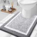 OLANLY Toilet Rugs U-Shaped 24x20, Extra Soft and Absorbent Microfiber Bathroom Rugs, Non-Slip, Machine Wash Dry, Plush Shaggy Contour Bath Mats for Toilet Base (Grey and White) (24" x 20" Contour Rug)