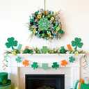 idyllic Irish Festival Aloe Green 22 Inch St Patricks Day Wreath, Four Leaf Clover Wood Sign with Green White Bow, Shamrock Decorations for Front Door Window Indoor Outdoor Holiday Decor