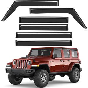 6pcs Outside-Mount Window Rain Guards Fit for 2018-2026 Jeep Wrangler JL/2020-2026 Jeep Gladiator, Extra Durable Window Visors Wind Deflector Dark Smoke Vent Shades Car Tape-on with Thicker
