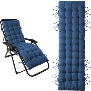 ELFJOY Lounge Chair Cushion Faux Linen Zero Gravity Chair Cushion with Ties Thick Padded Long Bench Cushion for Recliner Chaise Longue Sun Lounger Bench Porch Swing Navy 66 Inch