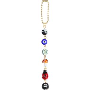 Ptwola Evil Eye Car Hanging Ornament Good Lucky Days Charm 8 Ball Mushroom Four-Leaf Ladybug Yin Yang Symbo Rear View Mirror Pendant Cute Boho Car Accessories Decorations for Keychain Cellphone
