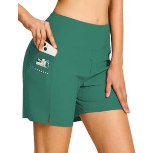 BVVU Women's 5" High Waisted Swim Board Shorts with Pockets Liner Tummy Control UPF50+ Quick Dry Beach Swimsuit Bottoms (Green)