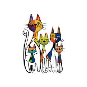 Wesiti Cat Wall Art Decor Iron Wall Sculptures Decor for Cats Lover 10.6 x 15.7 Inches Colorful Mid Century Cat Retro Signs for Home Living Room Bedroom Kitchen Office(Glamorous)