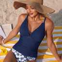 ZAFUL Womens Tankini Swimsuits Smocked 2 Piece Bathing Suits Modest Tie Back Swimwear (Blue, L)