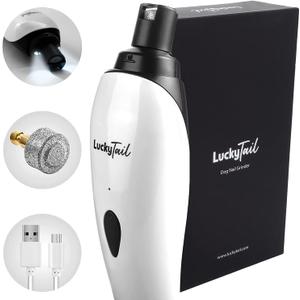 LuckyTail Pet Nail Grinder for Dogs and Cats - Super Quiet and Low Vibration Electric Dog Nail Grinder with 2 LED Lights - USB Rechargeable and Cordless - 2 Speeds - Small to Large Pets (White)