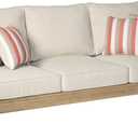Signature Design by Ashley Clare View Coastal Outdoor Patio Eucalyptus Sofa with Cushions, Beige (Brown)
