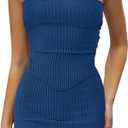 CHYRII Womens Sexy Summer Two Piece Outfits Bandeau Going Out Crop Tops Bodycon Skirt Sets Mini Dress (L)