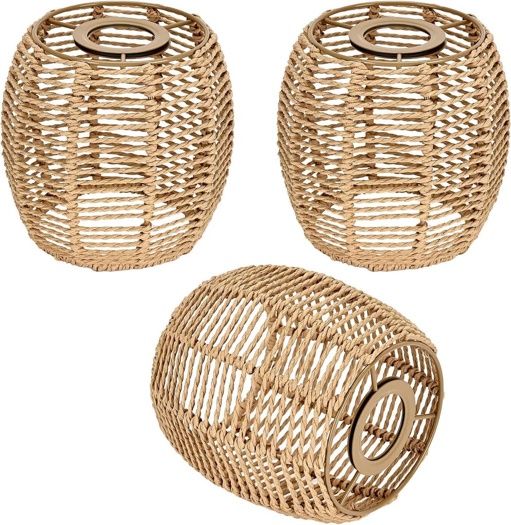 Premium Rattan Lamp Shade 3 Pack Boho Lamp Shade for Living Room, Bedroom, and Dining Room Durable rattan pendant light shade Perfect for Pendant, Table, and Ceiling Lamps