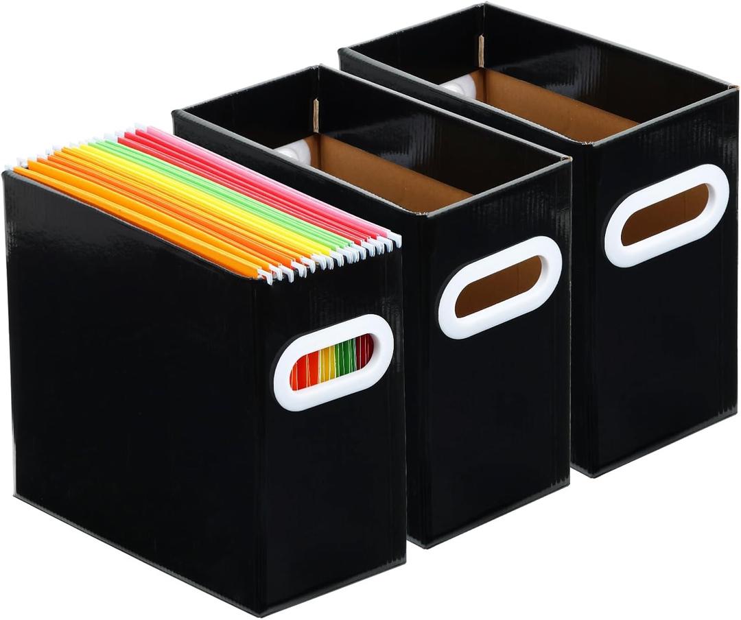 EOOUT 3 Pack File Folder Organizer Black Cardboard File Box for Letter Size Hanging File Organizer with Handles for Office Home School