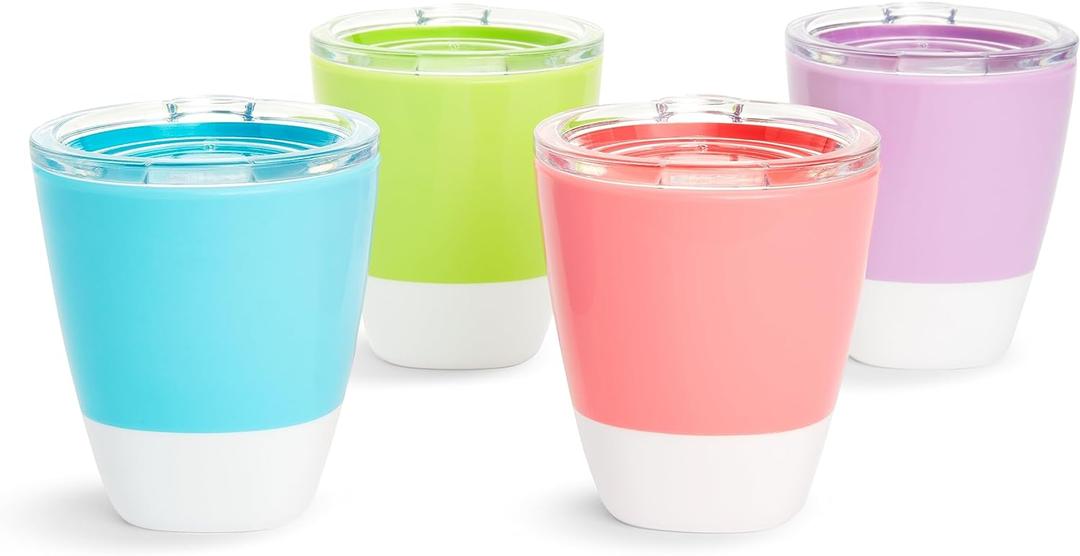 Munchkin Splash Open Toddler Cups with Training Lids, 7 Ounce, Multicolored, 4 Pack (Blue/Green/Pink/Purple)