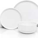 Ceramic Dinnerware Set, 12-Piece Service for 4, Soup Bowls (31.5 oz), Salad Plates (7.5"), Dinner Plates (10.5"), Round, Microwave and Dishwasher Safe, White, Cambridge Classics