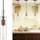 AUTELO Farmhouse Pendant Lights Kitchen Island, 1-Light Pendant Light Fixtures, Dark Wood Grain Hanging Lamp with Clear Cylinder Glass, Pendant Lighting for Kitchen Island, Dining Room, H3875 DW (Small - 1 Pack)