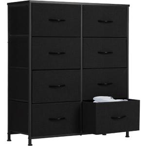 Sweetcrispy Dresser, Dresser for Bedroom Drawer Organizer Storage Drawers, Fabric Storage Tower with 8 Drawers, Chest of Drawers with Steel Frame, Wood Top for Nursery, Living Room, Closet (31.5"D x 11.8"W x 36.4"H (8 Drawers), Deep Black)