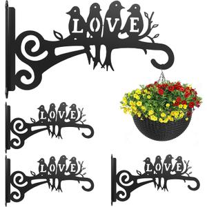 4-Pack Aesthetic Plant Hangers Outdoor and Indoor  10 Inch Metal Hanging Plant Bracket with Beautiful Bird Pattern  Anti Rust Plant Hooks for Hanging Baskets, Bird Feeder, Windchime, Lantern