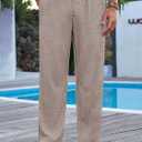 Runcati Mens Casual Pants Drawstring Elastic Waist Lightweight Cropped Linen Pants Summer Yoga Beach Trousers (Small, Khaki)