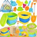 SpringFlower Beach Sand Toys for Kids, Sand Toys with 2 Collapsible Beach Bucket with Sifter Shovels Set with Mesh Bag and 6 Sand Molds, Foldable Beach Travel Beach Sandbox Toys, 11 PCS