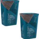 Mind Reader 60L Slim Laundry Hamper, Clothes Basket, Lid, Ventilated, Plastic, Set of 2, Blue, 2-Pack