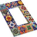 Traditional Colorful Talavera Mexican Spanish Moroccan Tiles Single Rocker/Decora Light Switch Plate Decorative 1 Gang Outlet Cover Faceplate GFCI Electrical Receptacle Wallplate Dimmer for Home Decor