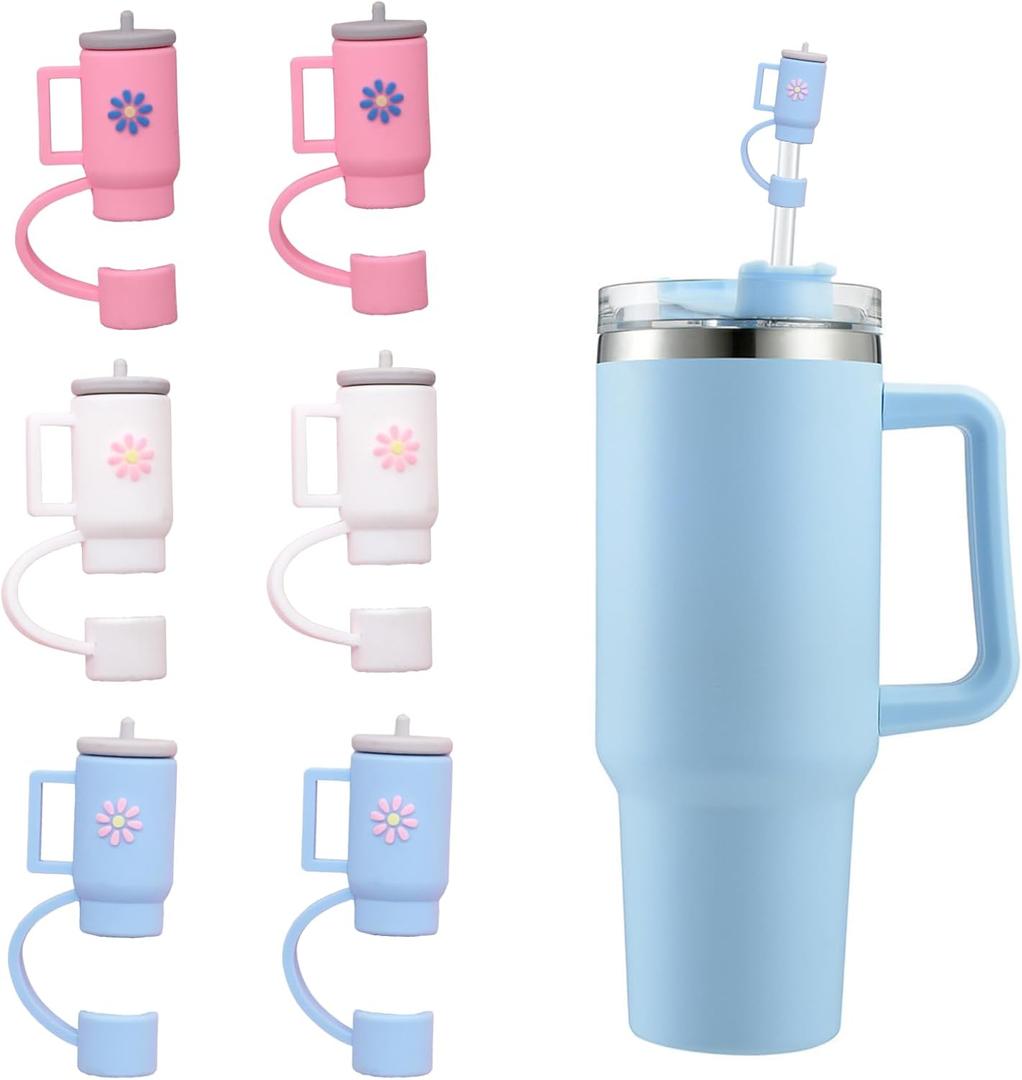 2 x 6PCS Straw Cover, 10mm Straw Covers Cap for Stanley Cup 30&40 Oz Silicone Cute Large Straw Topper Straw Tips Cover Protector Plugs for Stanley Tumblers for Stanley Cup Accessories