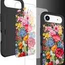 Compatible for iPhone 17 Air Case with Card Holder Cute - Kawaii Design Military-Grade Drop Protection Rugged Wallet Cases for Women (Black Red Garden Flower)
