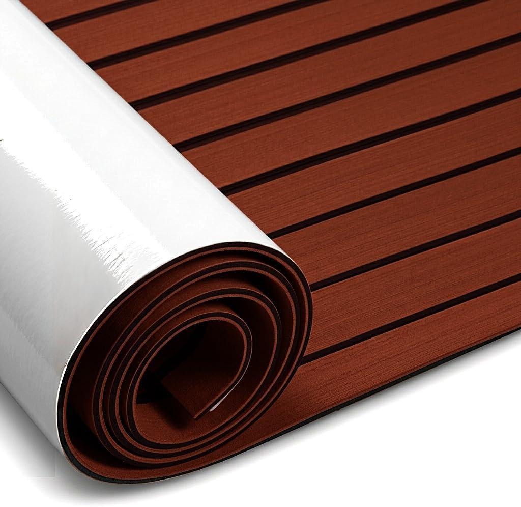 Fullfire EVA Foam Boat Flooring, Faux Teak Marine Boat Decking Sheet with Self-Adhesive Deck Carpet for Bass Boat Jon Boat Pontoon RV Kayak Floor 94" x 47"/35"/15"