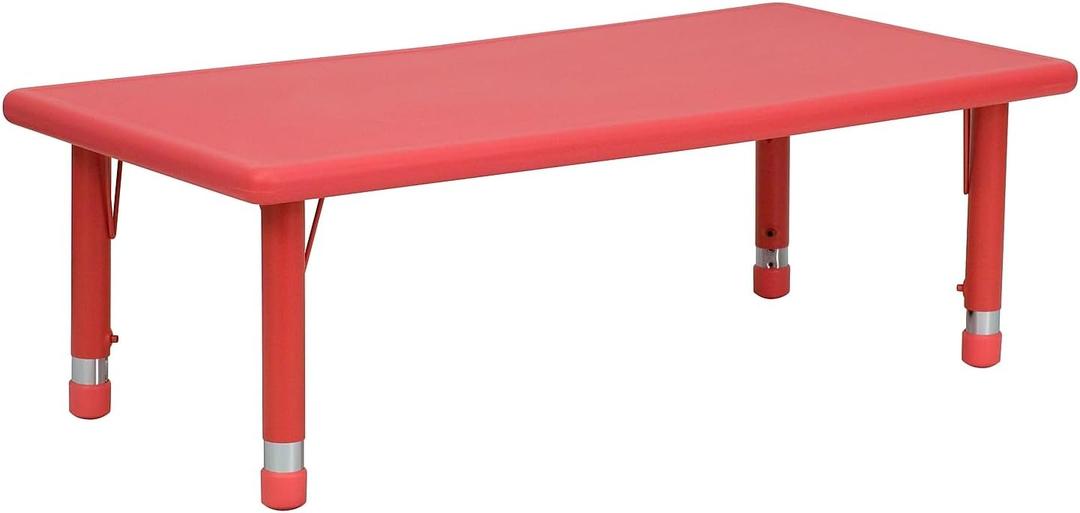 Flash Furniture 48x24 in Plastic Adjustable Rectangular Activity Table, Red
