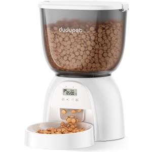 5L/21 Cup Automatic Cat Feeder, Timed Cat Dry Food Dispenser, Automatic Pet Feeders Dual Power Supply, 6 Meal Programmable 1-20 Portion Cats Feeder, Auto Dog Feeders,Pet Food Dispenser for Cats, Puppy (White)