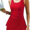 CiCiBird Women One Piece Tummy Control Swimsuit Modest Swim Dress Bathing Suit Skirt Swimwear (Red, XL)