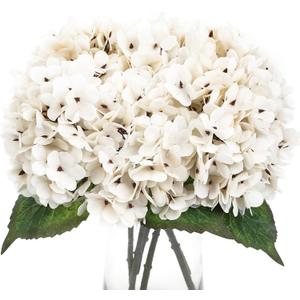 Kimura's Cabin 6pcs Fake Flowers Artificial Silk Hydrangeas Flower Faux Hydrangea with Stems for Wedding Party Bouquets Arrangement Home Table Centerpieces Decoration(Lvory White)
