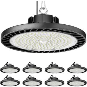 8 Pack LED High Bay Lights 200W, 30000LM 6500K UFO High Bay Led Shop Lights AC100-277V with Plug Industrial Warehouse Workshop Factory Barn Garage Area Lighting Fixture