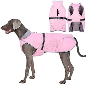 IDOMIK Dog Winter Jacket, Adjustable Waterproof Dog Warm Coat with Fleece Lining, Turtleneck Windproof Cold Weather Coats for Winter, Reflective Warm Snow Jacket for Labrador Golden Retriever, Pink, 2XL