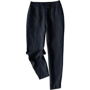 IXIMO Women's Tapered Pants 100% Linen Drawstring Back Elastic Waist Ankle Length Pants (Large, Gray Blue)