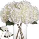White Hydrangea Artificial Flowers, 6Pcs Faux Hydrangea Bouquet with Head, Silk Fake Flowers with Stems for Vase, Wedding Bouquet, Home Decor, DIY, Baby Shower, Centerpieces Tables Decoration