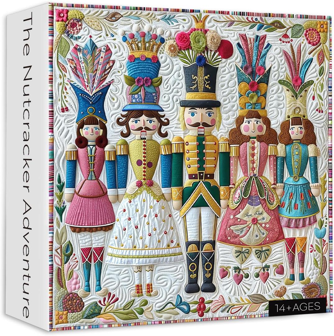 PICKFORU Nutcracker Adventure Puzzles for Adults 1000 Pieces, Patchwork Jigsaw Puzzles Embroidery, Hard Unique Textiles Puzzle,Soldiers Doll Toys Theme as Wall Art Decor