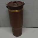 30 oz Tumbler with Handle and Straw, Vacuum Insulated Tumblers with Flip Straw and Top Handle, Leakproof Powder Coated Tumbler, Stainless Steel Travel Mug for Coffee Water (Browm, 1Pack) (Browm - Copper Plated)