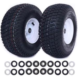 Dayrim 2 Pcs 15x6.00-6 Lawn Mower Tires with White Rim, 4-Ply Tubeless, 3" Centered Hub, 3/4" Bore Bearing, Wheel & Tire Assembly, Turf Tread for Riding Mowers & Garden Tractors (white, 15x6.00-6)