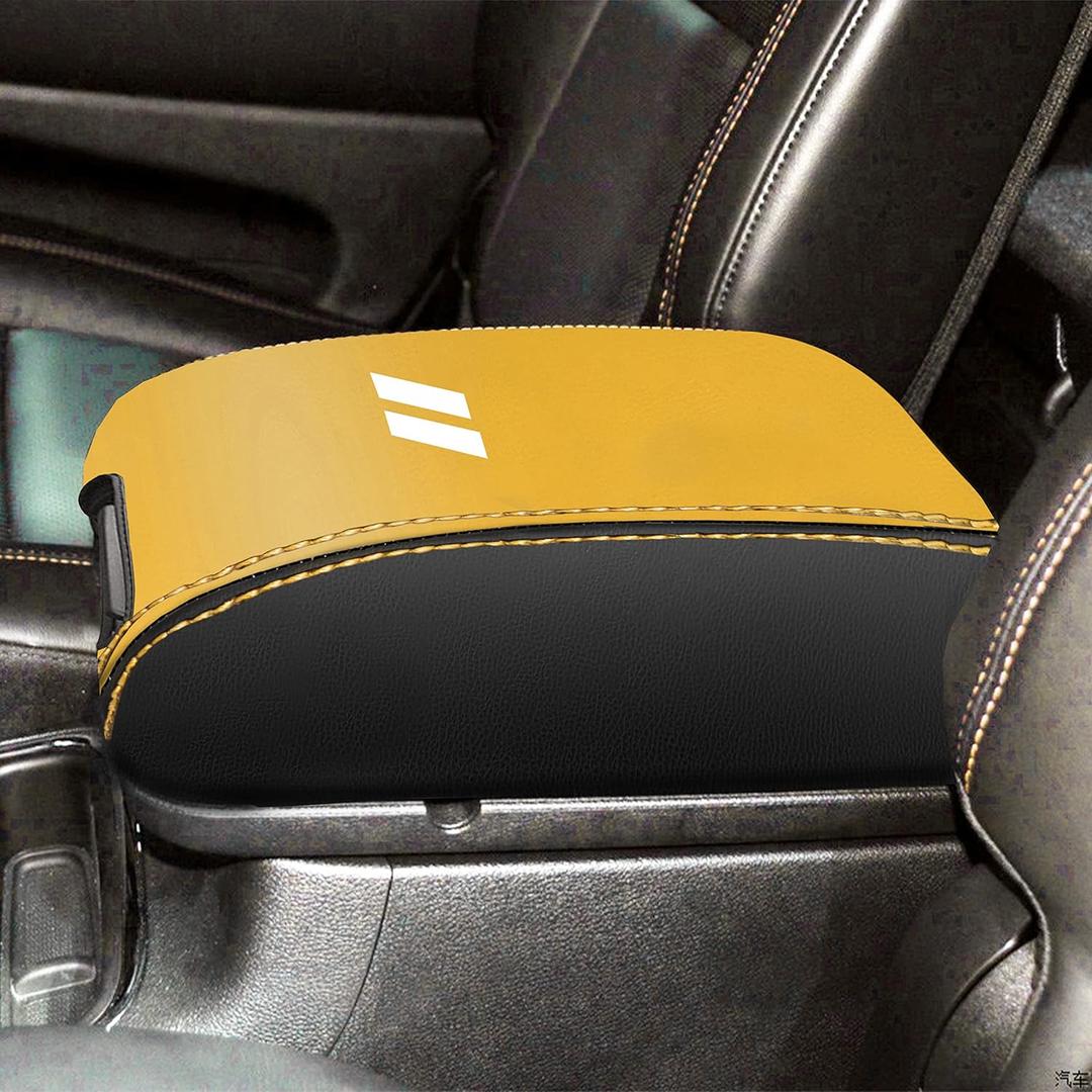 YOSRTER for Dodge Durango Accessories 2011-2018 2019 2020 Center Console Armrest Cover Interior Box Anti-Scratch Leather Central Armrest Decoration (Yellow Trim