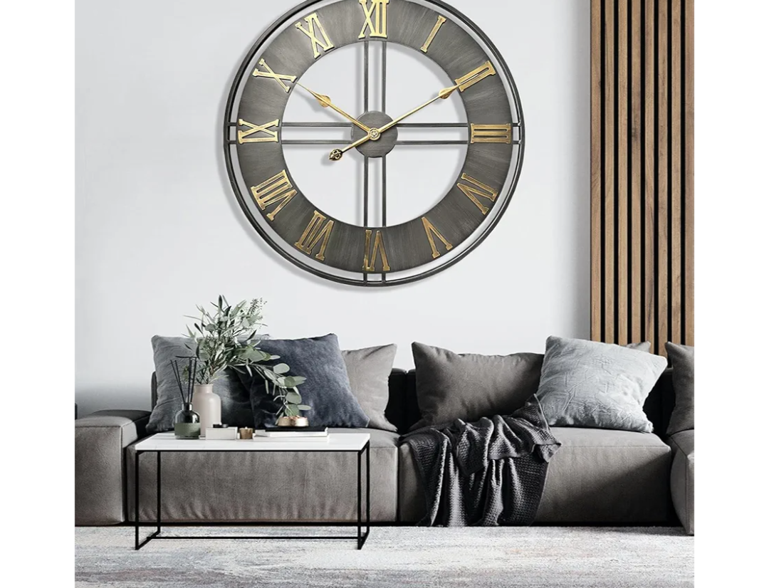 Large Wall Clock,20inch Metal Wall Clocks,Quality Quartz Movement Roman Numerals Clock for Living Room Bedroom Kitchen Decor,Silent Oversize Clock Battery Powered