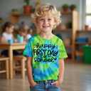 First Day of School Shirt for Kids Boys Back to School T-Shirt Toddler Funny Tie Dye Graphic Tee Short Sleeve Top (Blue&Green, 150<8-9 Years>) (Green)