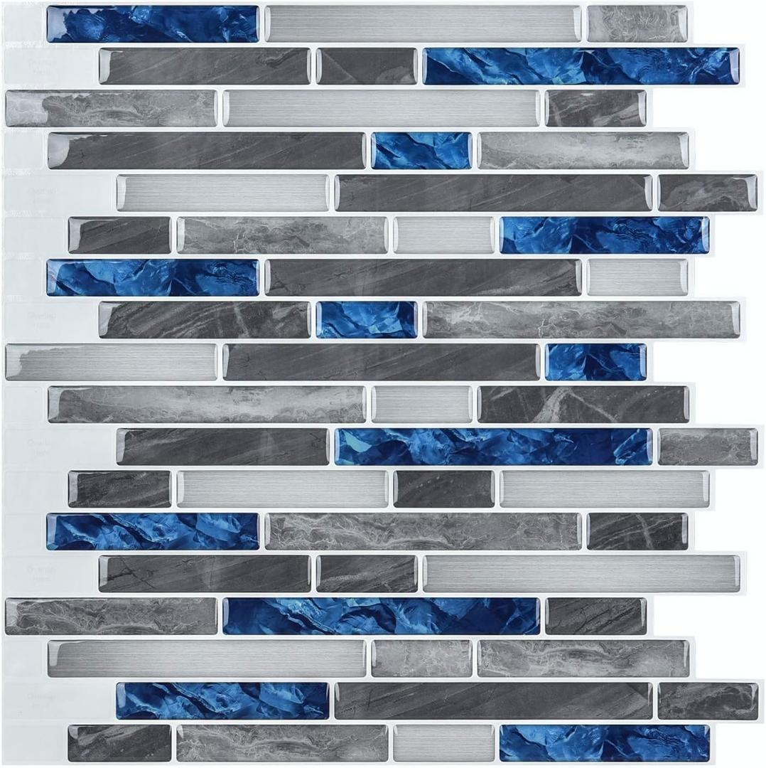 Art3d Peel and Stick Brick Kitchen Backsplash Self-Adhesive Wall Tile Stone Design, 10 Sheets 30x30cm Blue Marble